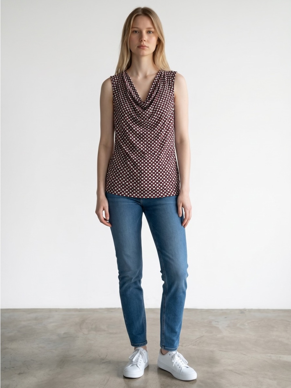 NWT Banana Republic Geometric Patterned Sleeveless Blouse Waterfall Size Large